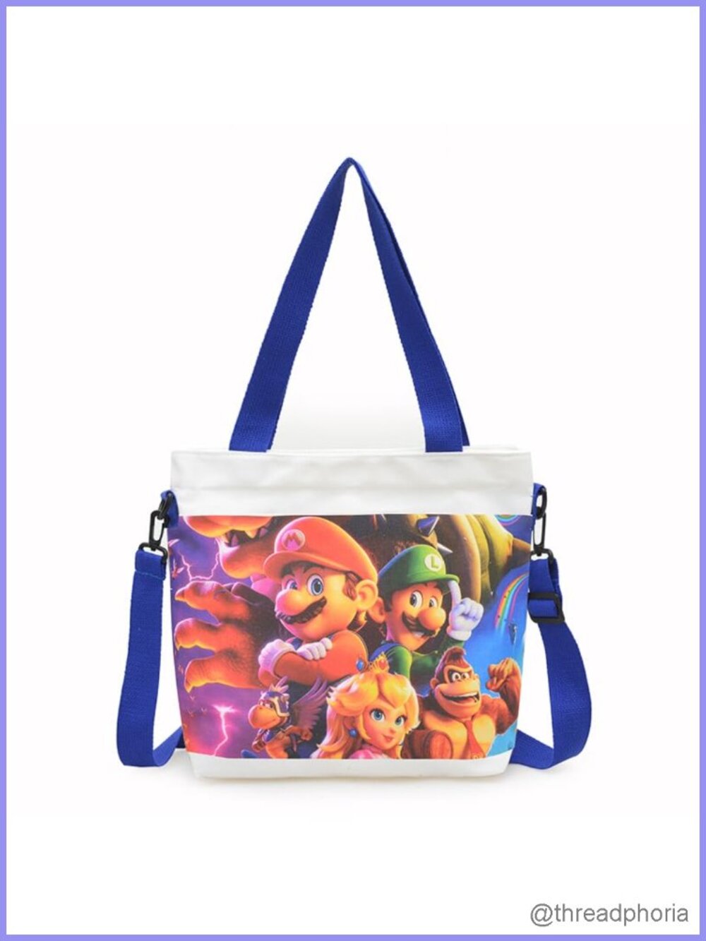 Mario Cartoon Tote Bag Kawaii Reusable Shoulder Bag Lightweight Cotton Canvas